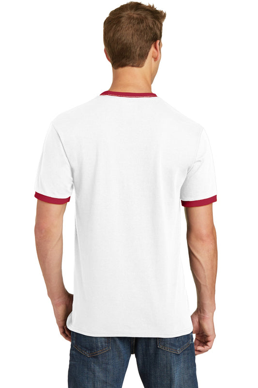 Port & Company Core Cotton Ringer Tee. PC54R White/ Red