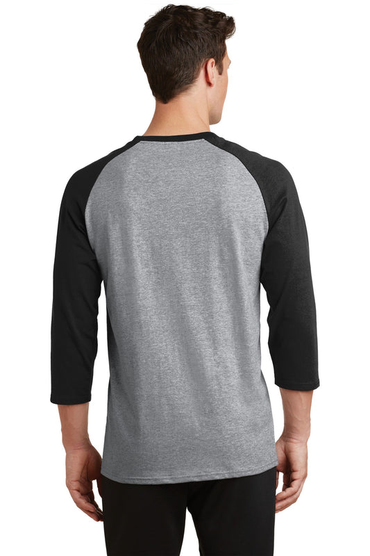 Port & Company Core Blend 3/4-Sleeve Raglan Tee. PC55RS Athletic Heather/ Jet Black