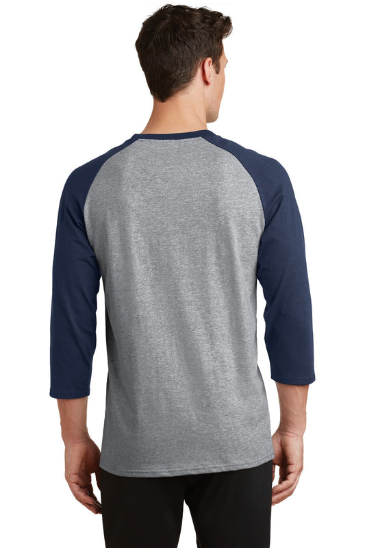 Port & Company Core Blend 3/4-Sleeve Raglan Tee. PC55RS Athletic Heather/ Navy
