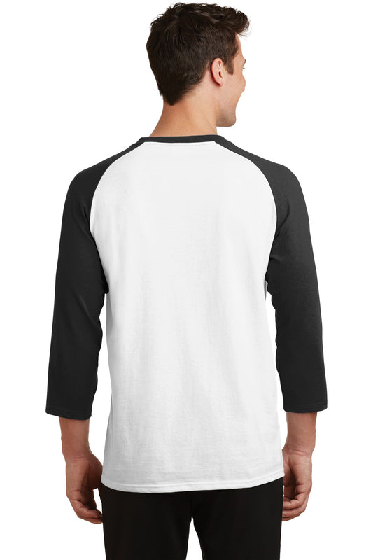 Port & Company Core Blend 3/4-Sleeve Raglan Tee. PC55RS White/ Jet Black