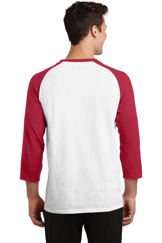 Port & Company Core Blend 3/4-Sleeve Raglan Tee. PC55RS White/ Red