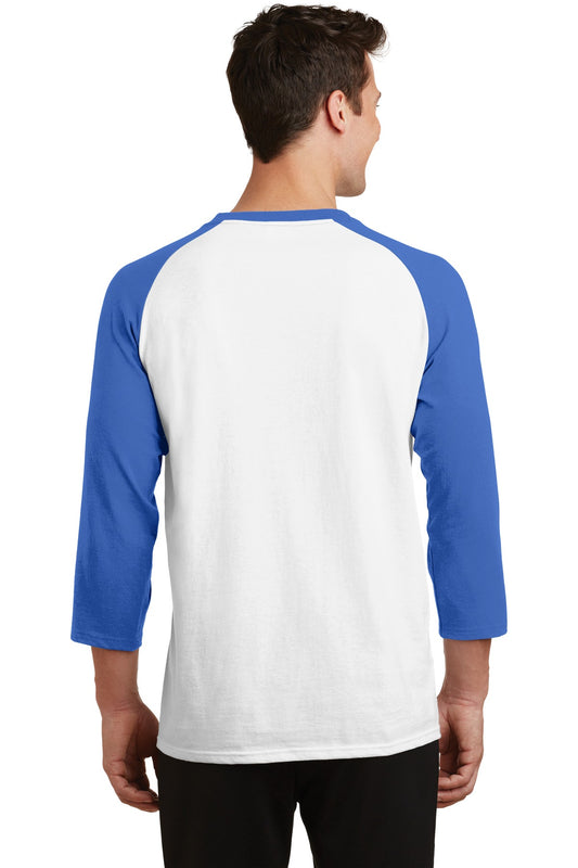 Port & Company Core Blend 3/4-Sleeve Raglan Tee. PC55RS White/ Royal