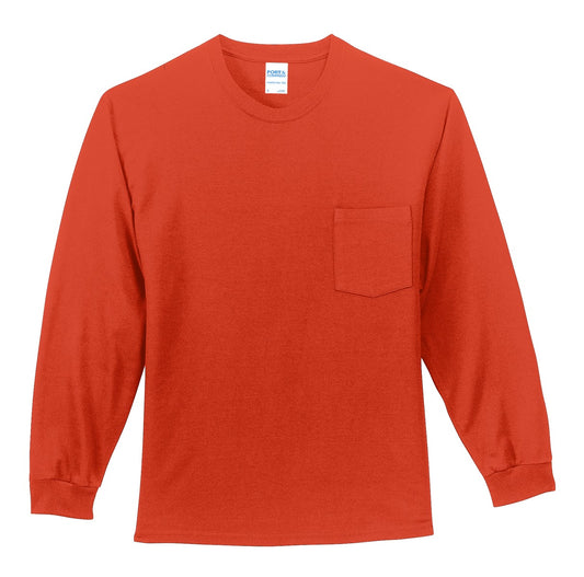 Port & Company Tall Long Sleeve Essential Pocket Tee. PC61LSPT Orange Tall