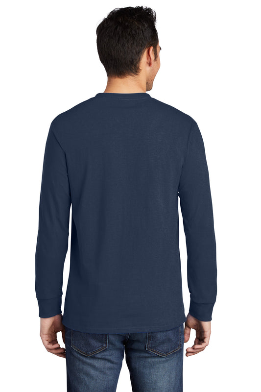 Port & Company Long Sleeve Essential Pocket Tee. PC61LSP Navy