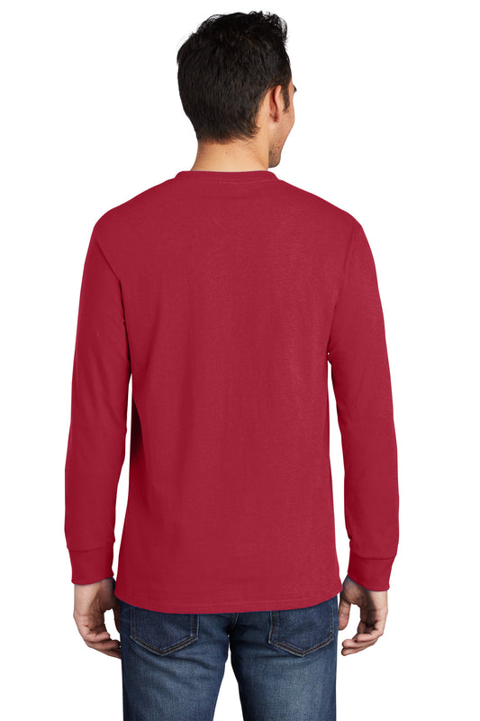 Port & Company Long Sleeve Essential Pocket Tee. PC61LSP Red