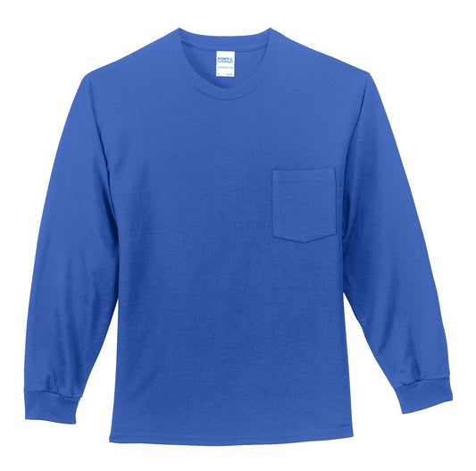 Port & Company Tall Long Sleeve Essential Pocket Tee. PC61LSPT Royal Tall