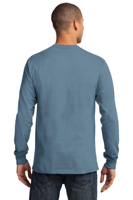 Port & Company Long Sleeve Essential Tee. PC61LS Stonewashed Blue