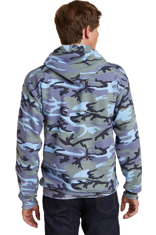 Port & Company Core Fleece Camo Pullover Hooded Sweatshirt. PC78HC Woodland Blue Camo