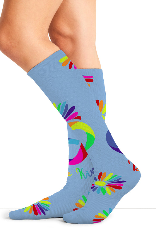 Legwear PRINTSUPPORT Women's 10-15mmHg Compression Socks Autism Love Model Image Right Side | Cherokee