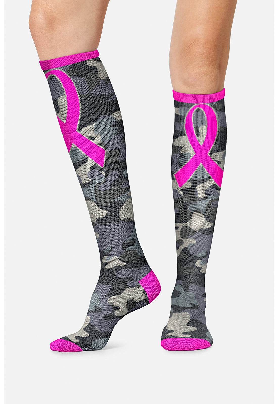 Legwear PRINTSUPPOR Women's 10-15mmHg Compression Socks Camo Pink Ribbon