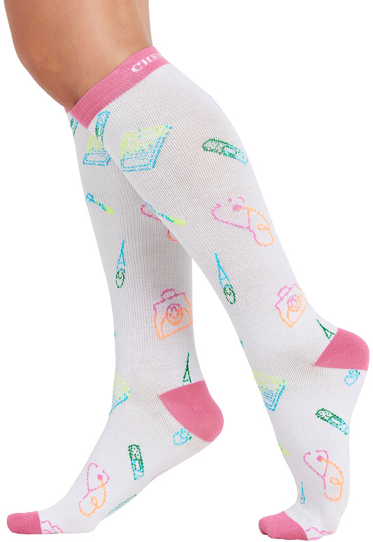 Legwear PRINTSUPPORT Women's 10-15mmHg Compression Socks Caring Essentials Model Image Right Side | Cherokee
