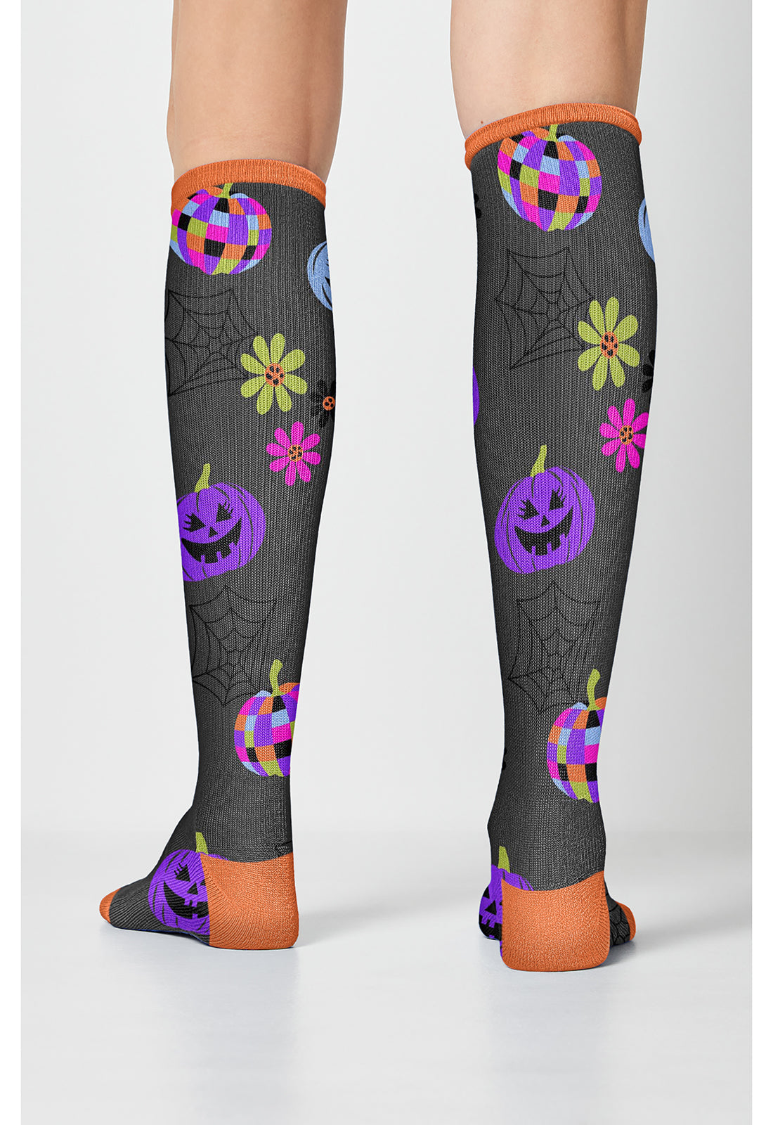 Legwear PRINTSUPPOR Women's 10-15mmHg Compression Socks Disco Pumpkins