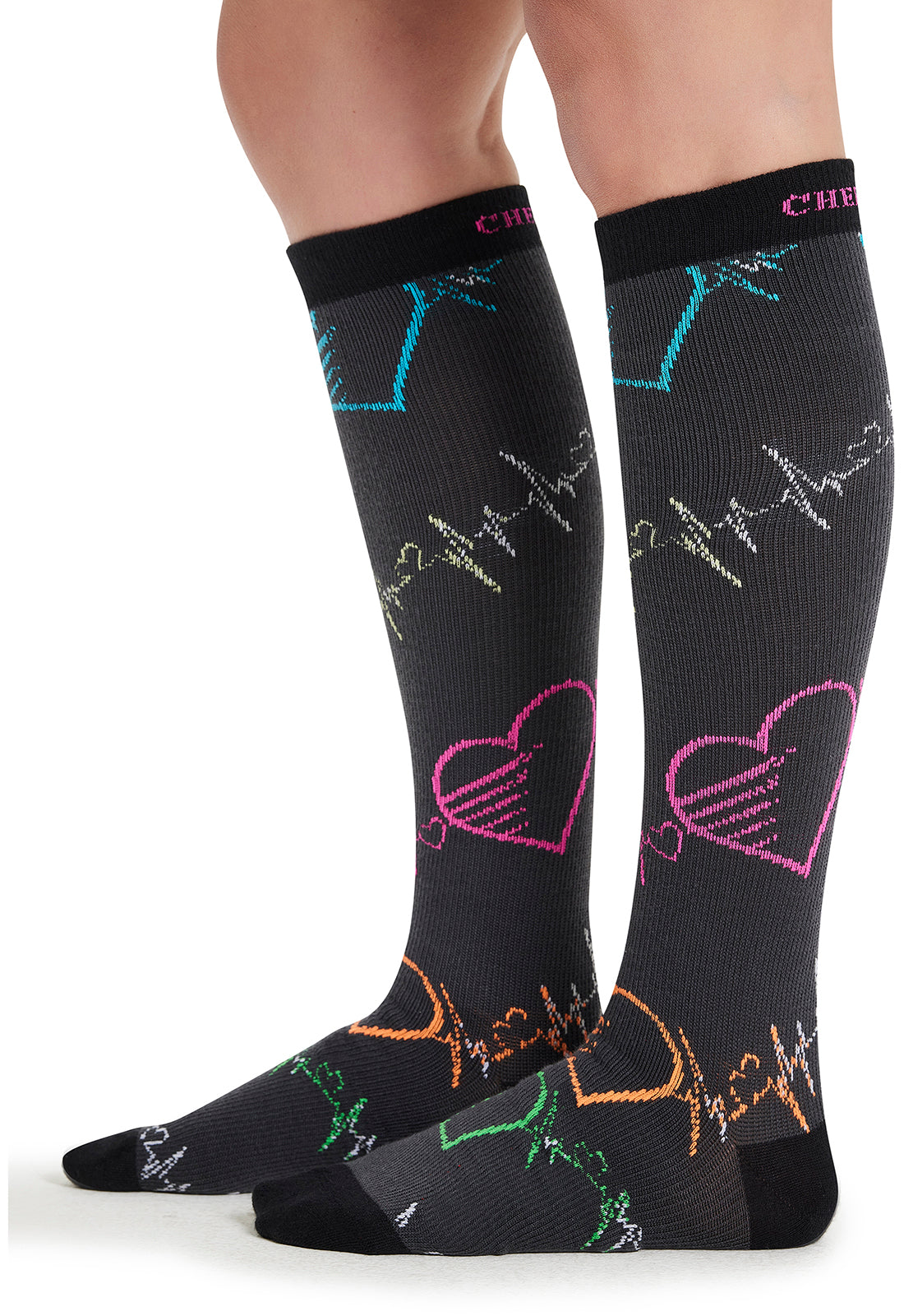 Legwear PRINTSUPPORT Women's 10-15mmHg Compression Socks Pop Beats Model Image Right Side | Cherokee