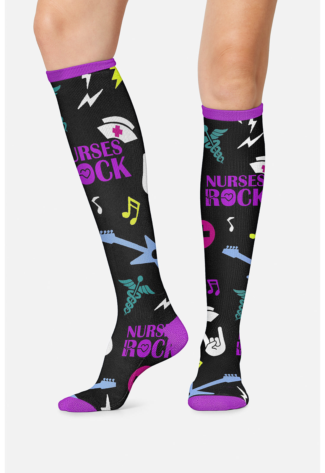 Legwear PRINTSUPPOR Women's 10-15mmHg Compression Socks Rockin' Nurses