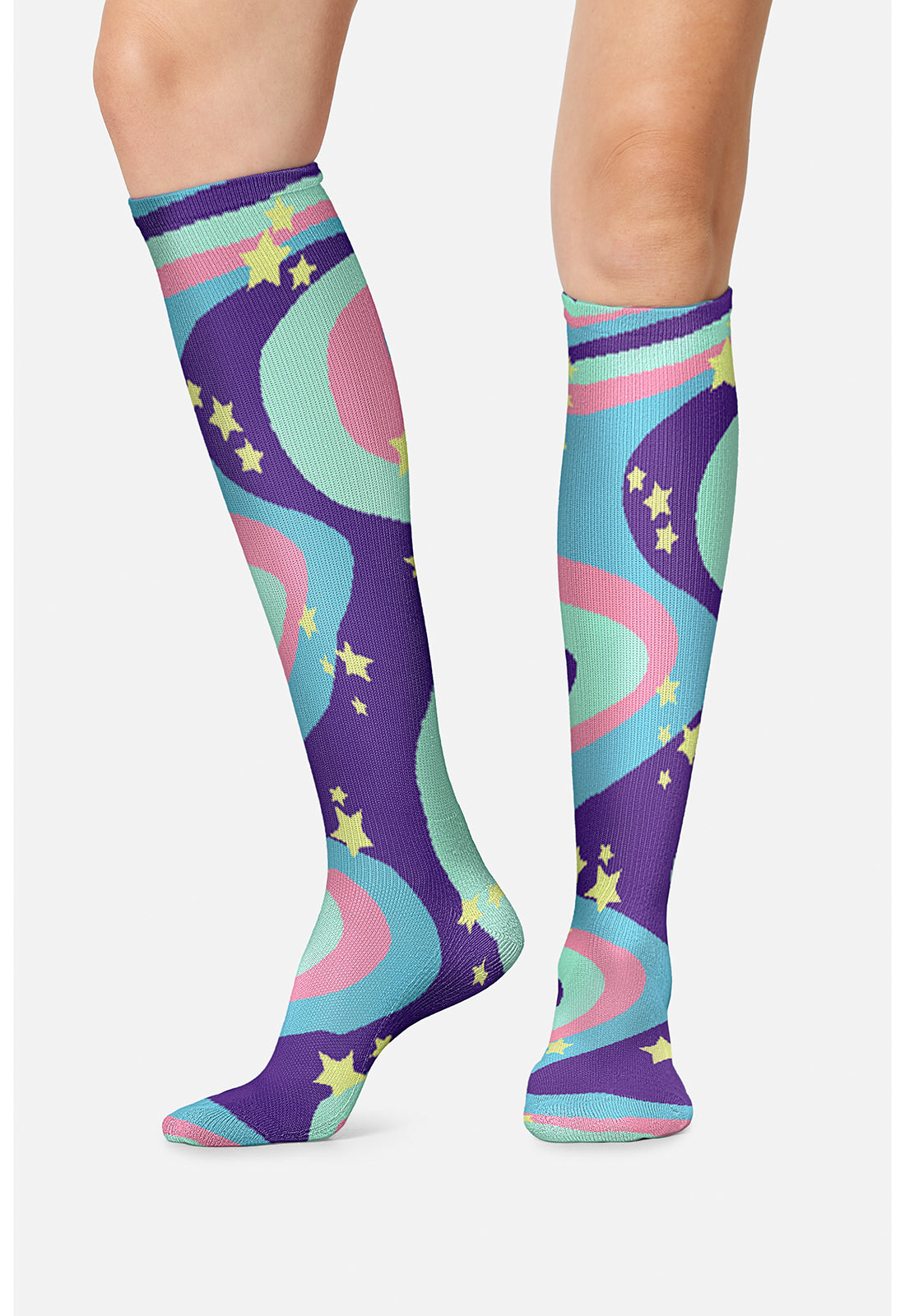 Legwear PRINTSUPPOR Women's 10-15mmHg Compression Socks Swirly Stars