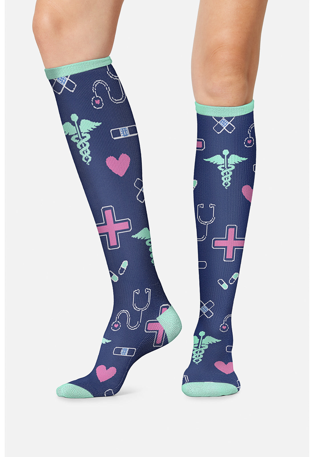 Legwear PRINTSUPPOR Women's 10-15mmHg Compression Socks Symbols Of Care