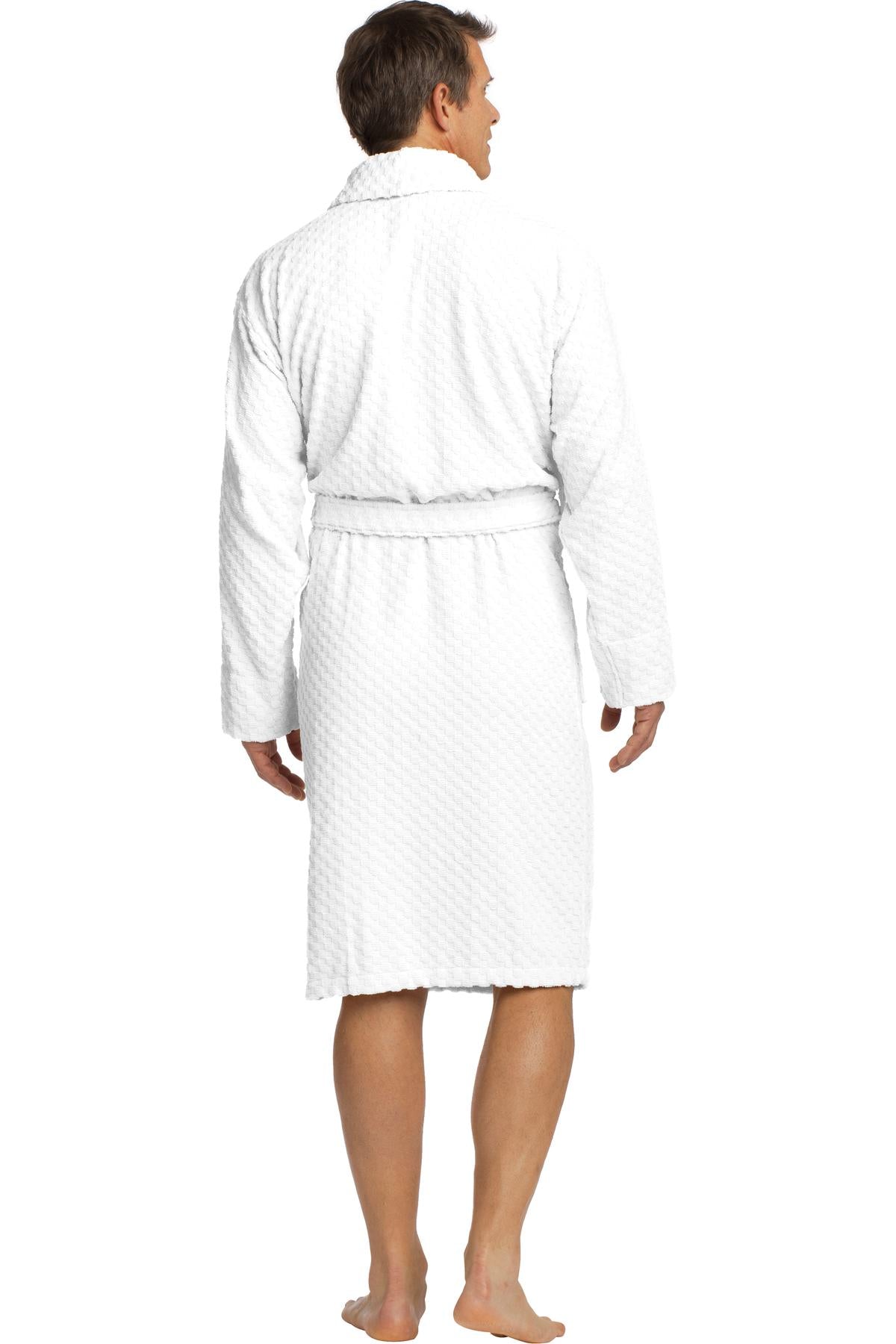 Port Authority Checkered Terry Shawl Collar Robe R103 White