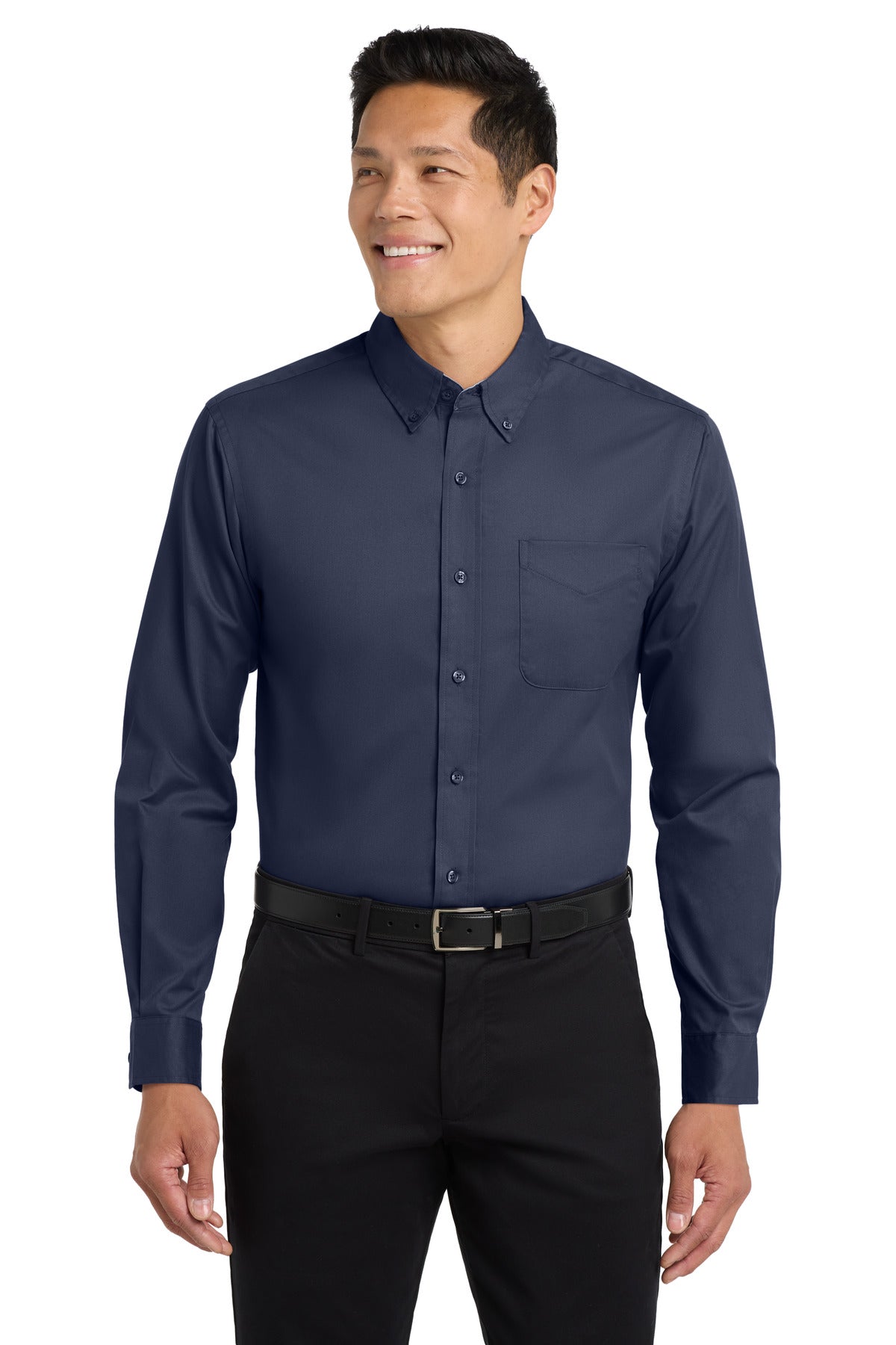 Port Authority Extended Size Long Sleeve Easy Care Shirt S608ES Navy/ Light Stone