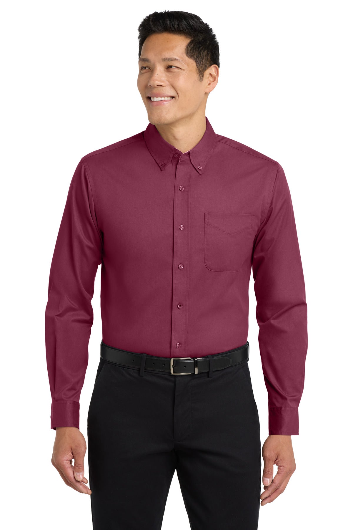 Port Authority Long Sleeve Easy Care Shirt S608 Burgundy/ Light Stone