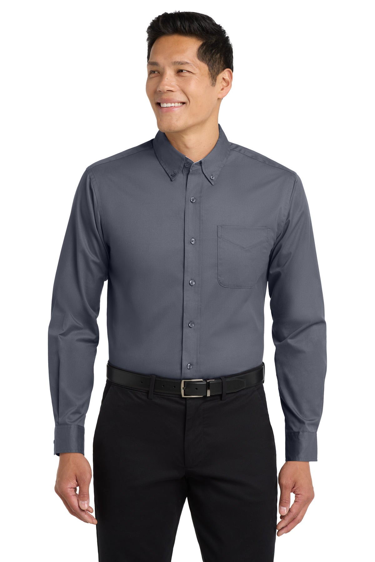Port Authority Long Sleeve Easy Care Shirt S608 Steel Grey/ Light Stone