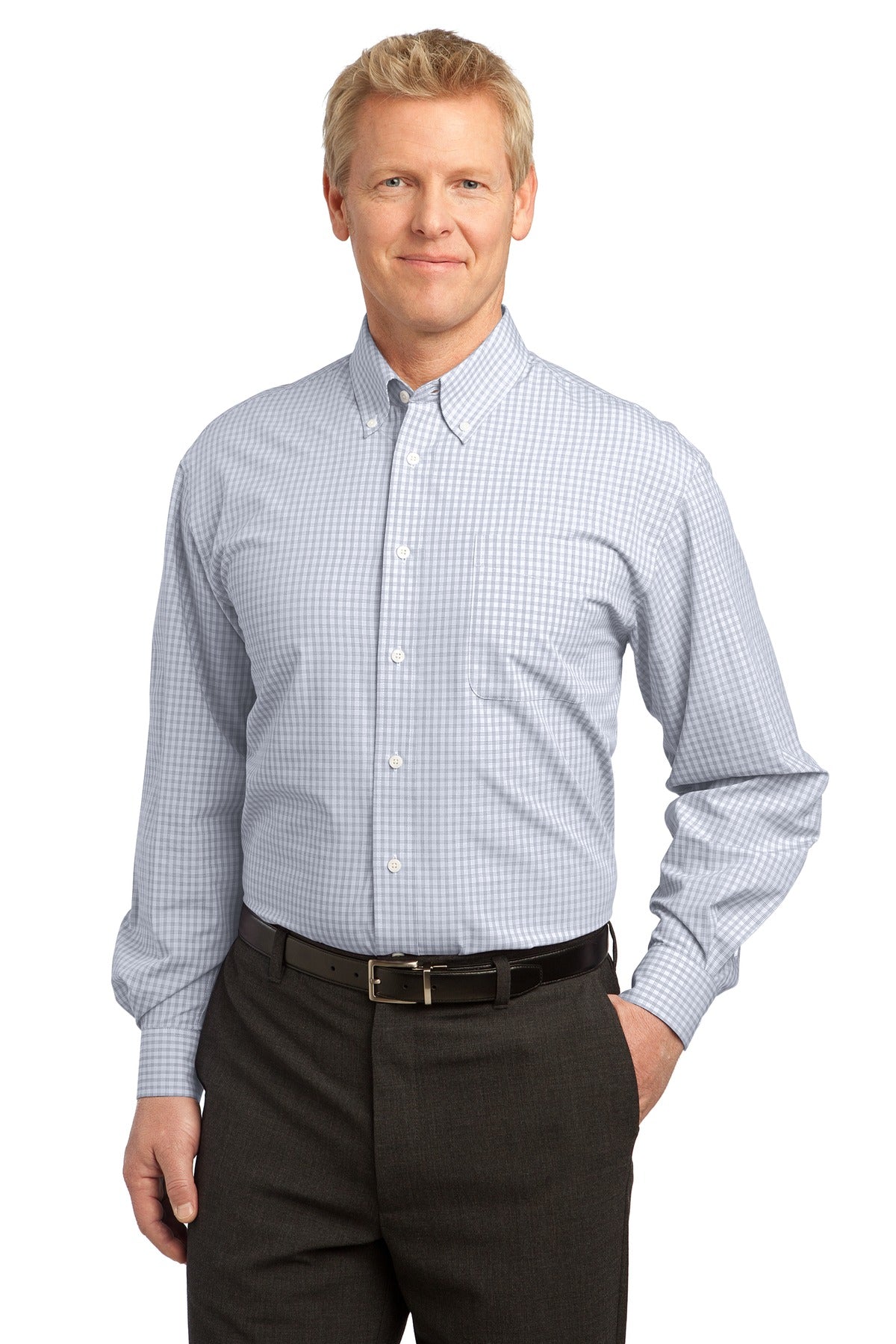 Port Authority Plaid Pattern Easy Care Shirt S639 White