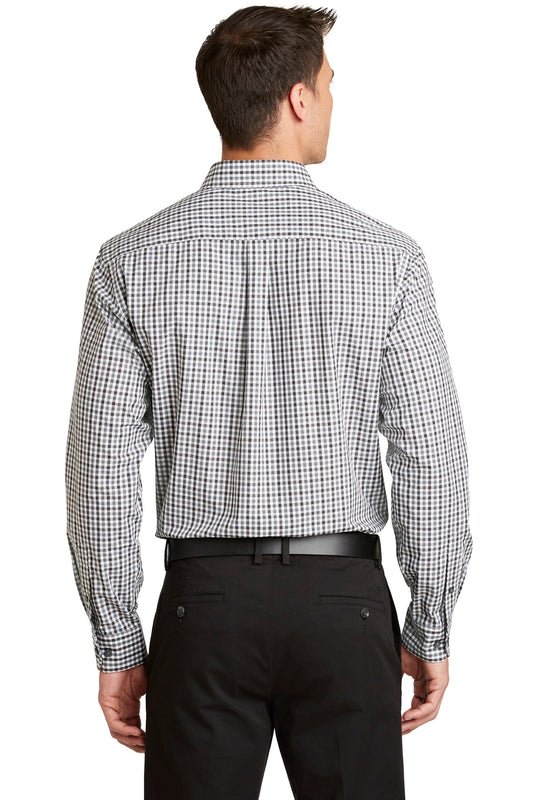 Port Authority Long Sleeve Gingham Easy Care Shirt. S654 Black/ Charcoal