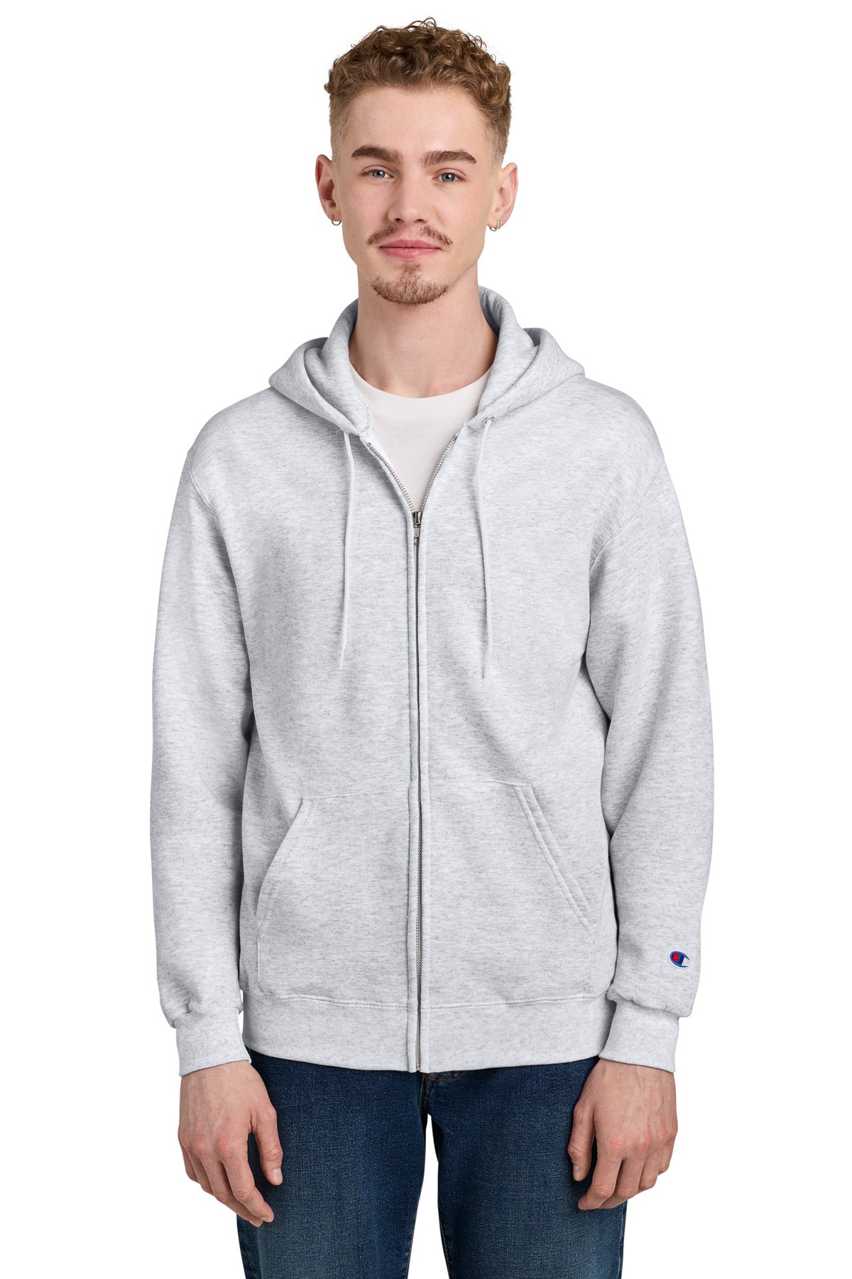 Champion Powerblend Full-Zip Hoodie. S800 Silver Grey