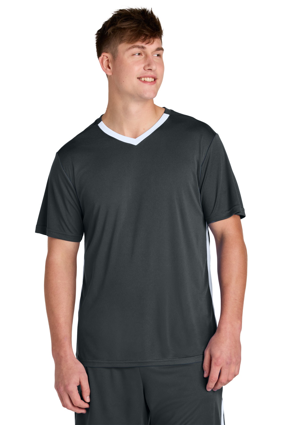 Sport-Tek Competitor United V-Neck ST101 Iron Grey/ White