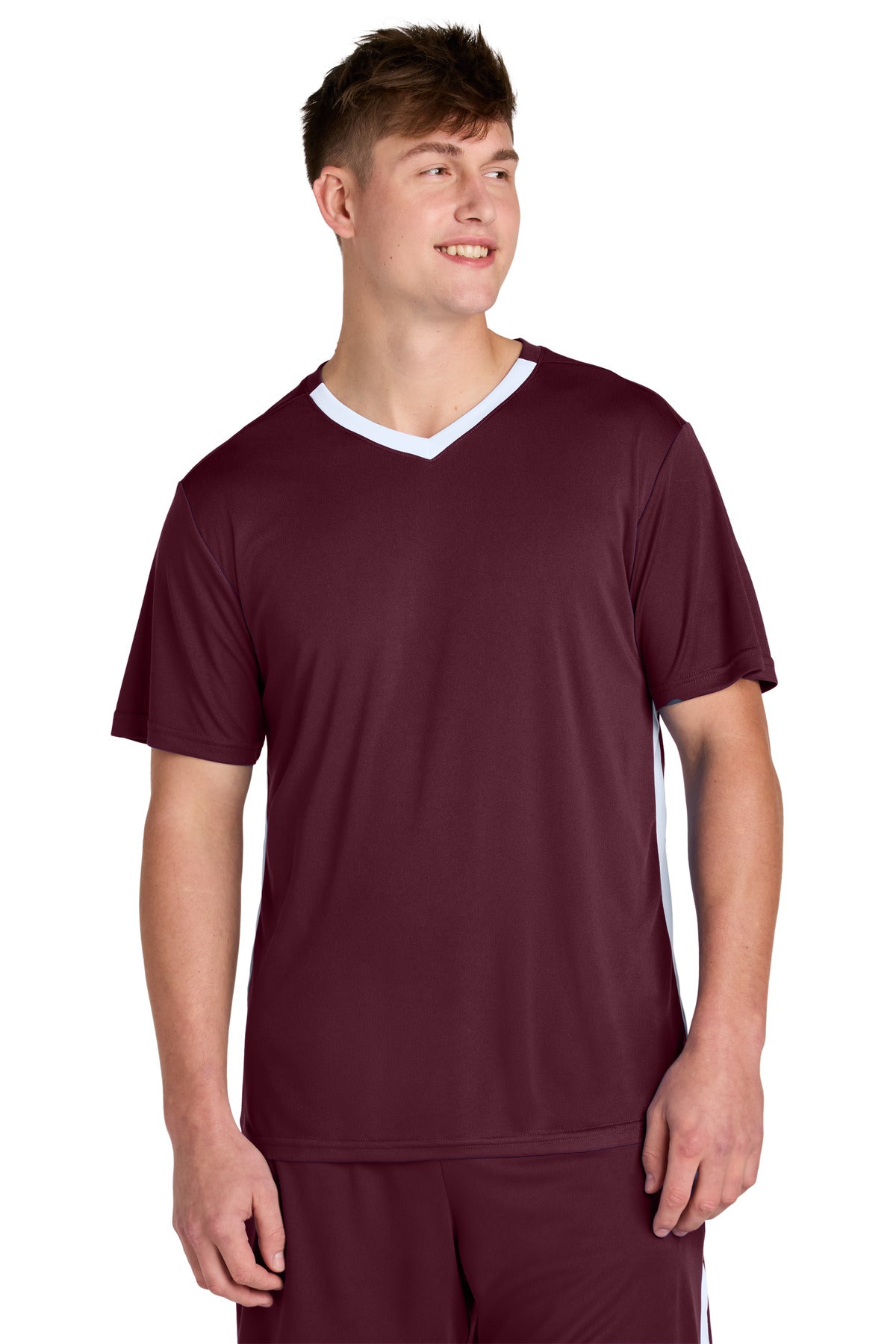 Sport-Tek Competitor United V-Neck ST101 Maroon/ White