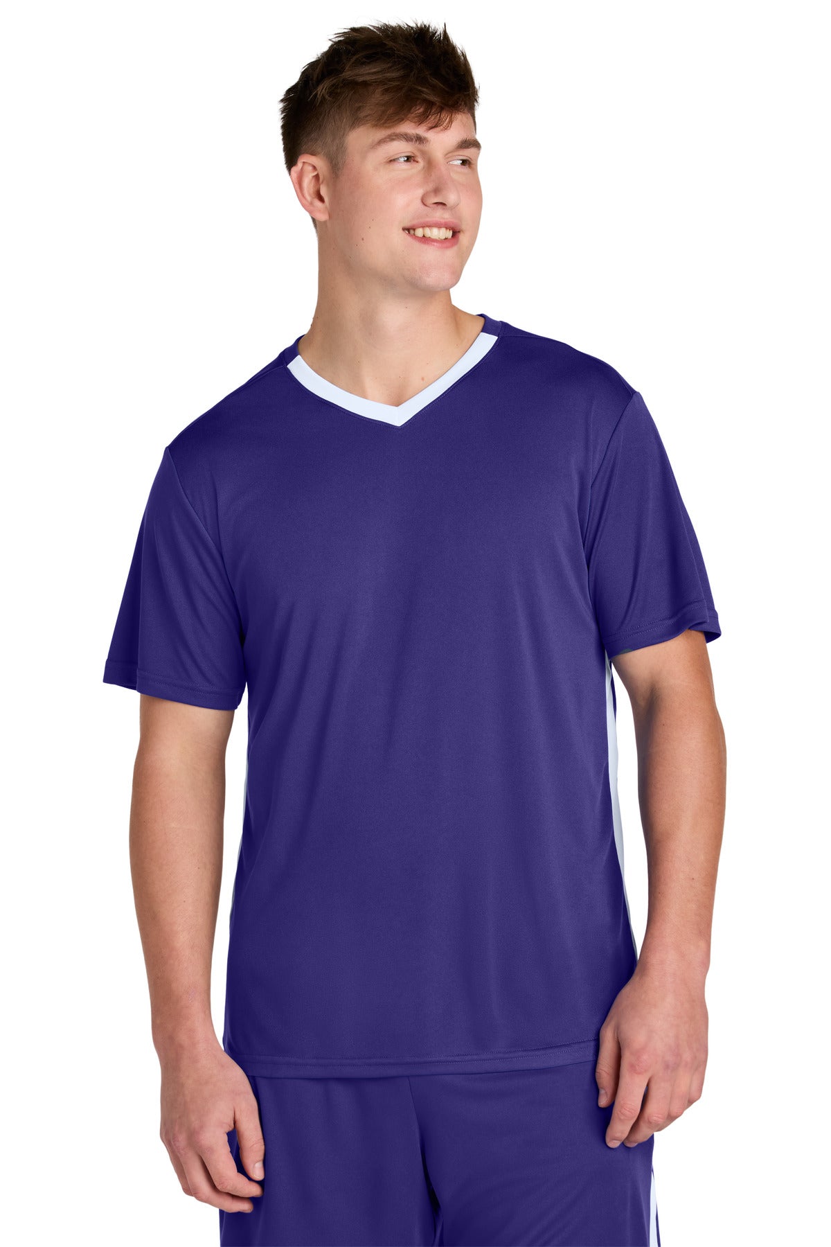 Sport-Tek Competitor United V-Neck ST101 Purple/ White