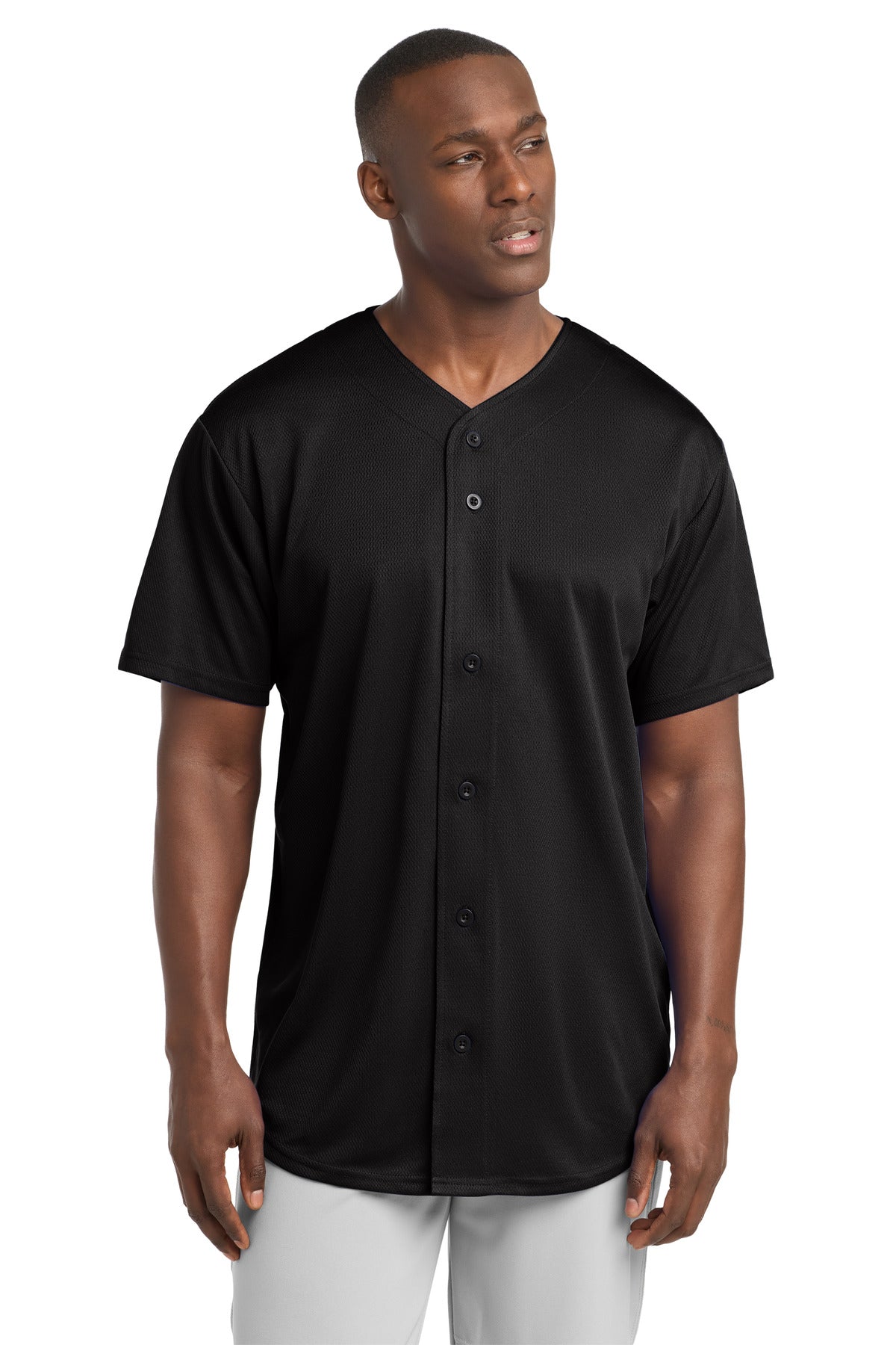 Sport-Tek PosiCharge Tough Mesh Full-Button Jersey ST220 Black