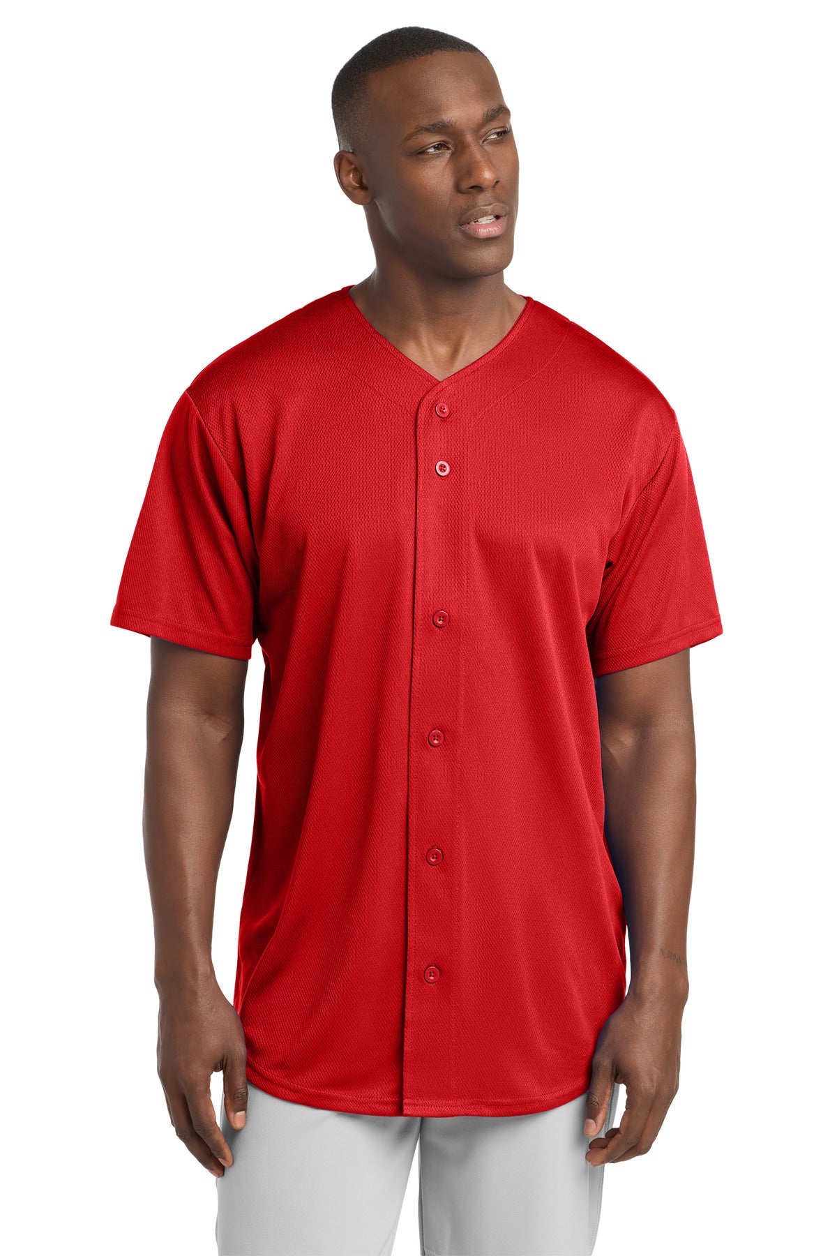 Sport-Tek PosiCharge Tough Mesh Full-Button Jersey ST220 True Red