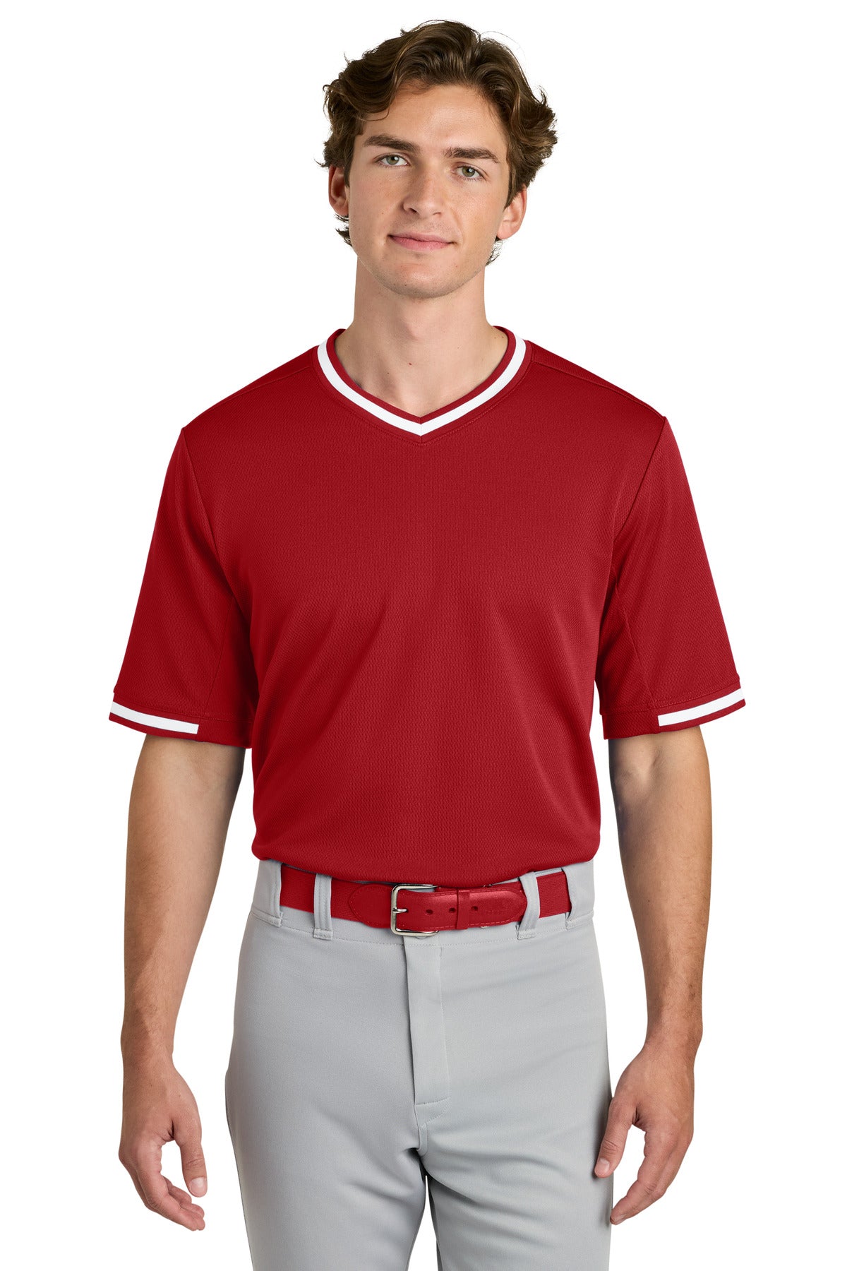 Sport-Tek Tough Mesh V-Neck Baseball Jersey ST221 True Red