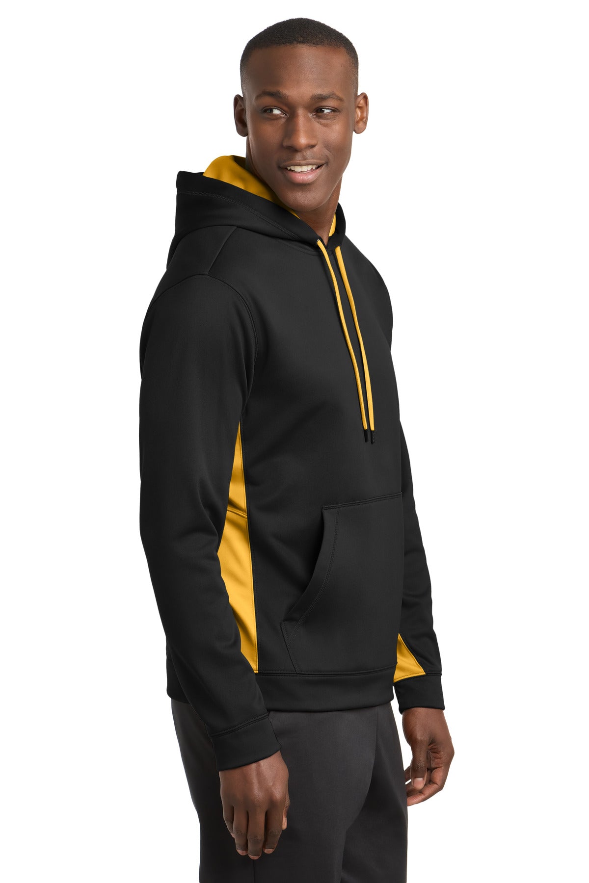 Sport-Tek Sport-Wick Fleece Colorblock Hooded Pullover ST235 Black/ Gold