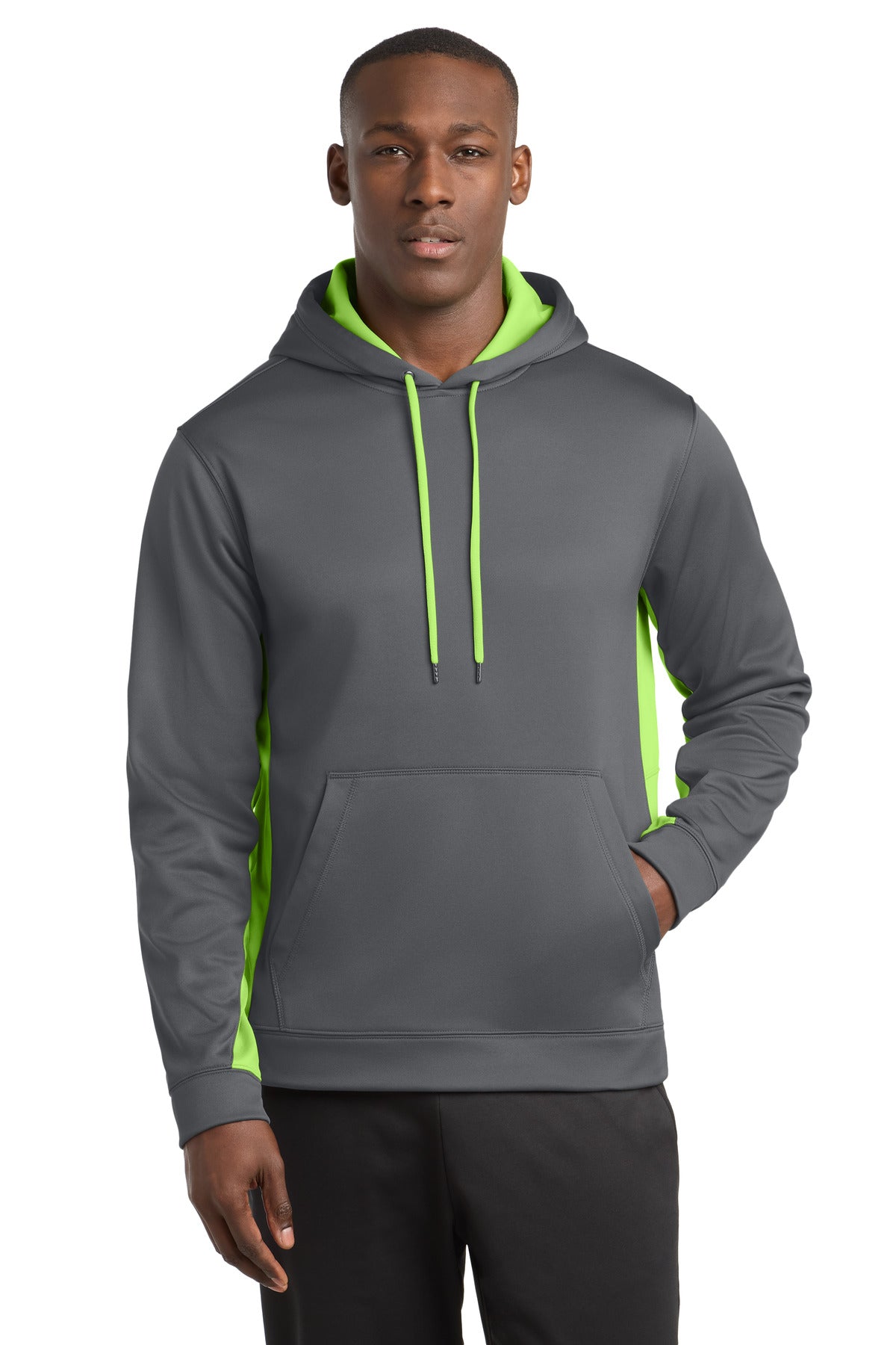Sport-Tek Sport-Wick Fleece Colorblock Hooded Pullover ST235 Dark Smoke Grey/ Lime Shock