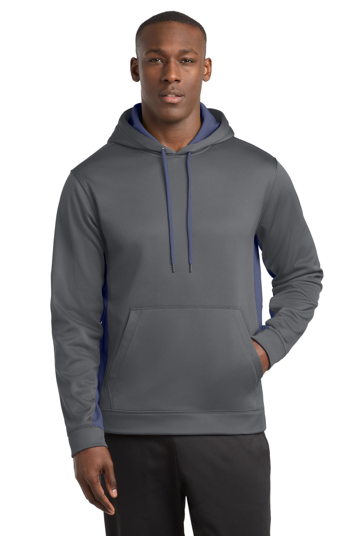 Sport-Tek Sport-Wick Fleece Colorblock Hooded Pullover ST235 Dark Smoke Grey/ Navy