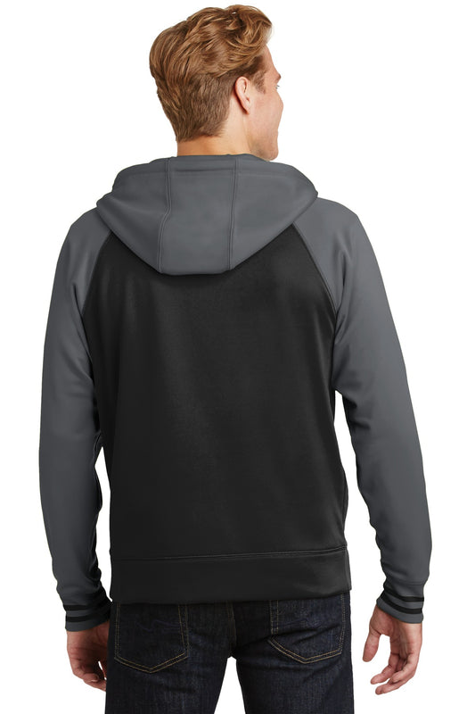 Sport-Tek Sport-Wick Varsity Fleece Full-Zip Hooded Jacket. ST236 Black/ Dark Smoke Grey