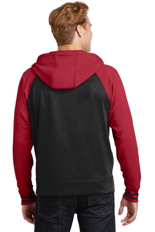 Sport-Tek Sport-Wick Varsity Fleece Full-Zip Hooded Jacket. ST236 Black/ Deep Red