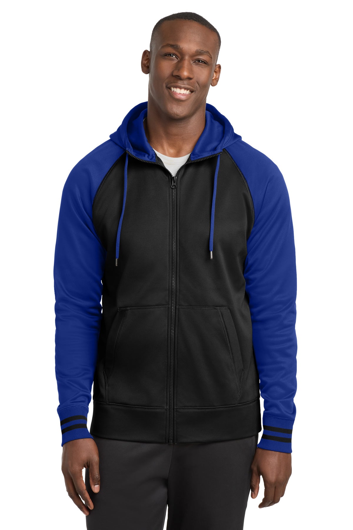 Sport-Tek Sport-Wick Varsity Fleece Full-Zip Hooded Jacket ST236 Black/ True Royal