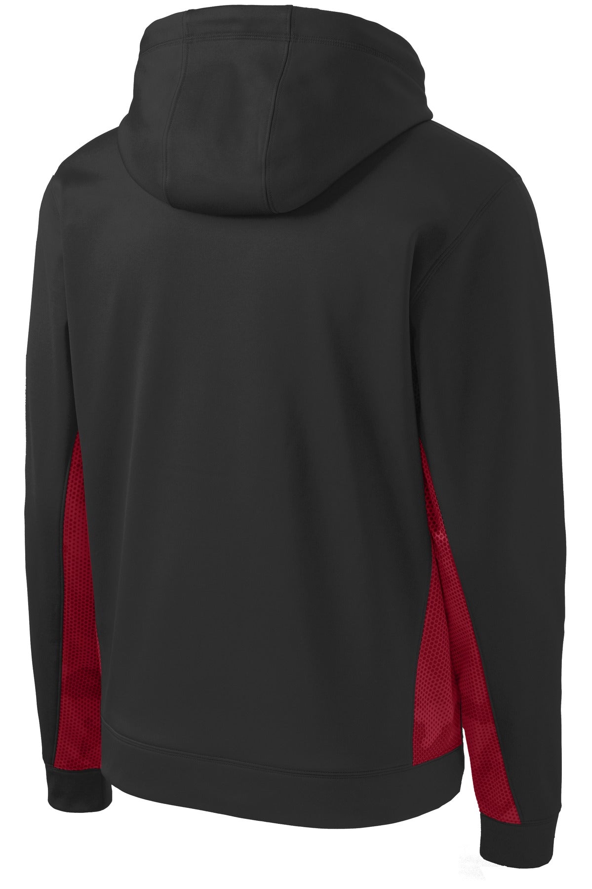 Sport-Tek Sport-Wick CamoHex Fleece Colorblock Hooded Pullover. ST239 Black/ Deep Red
