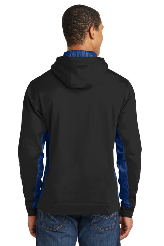 Sport-Tek Sport-Wick CamoHex Fleece Colorblock Hooded Pullover. ST239 Black/ True Royal