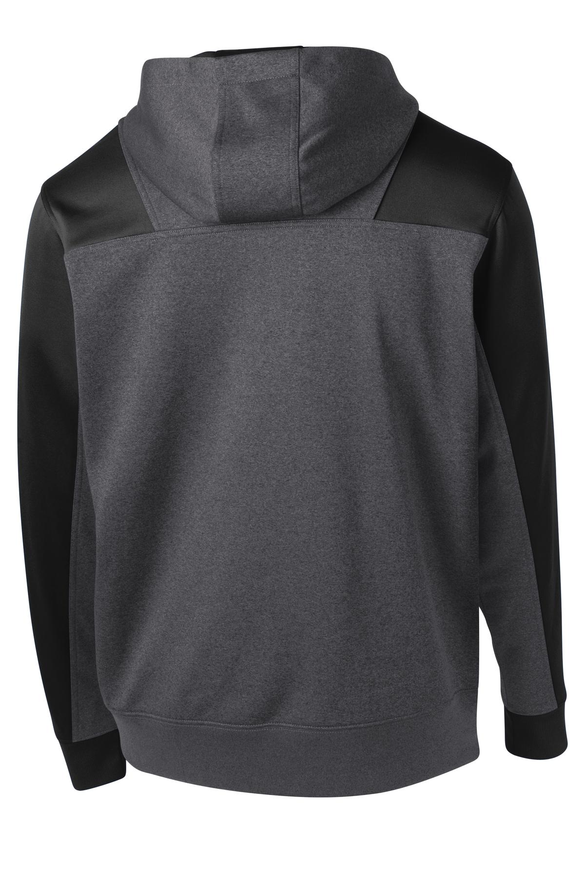 Sport-Tek Tech Fleece Colorblock 1/4-Zip Hooded Sweatshirt. ST249 Graphite Heather/ Black