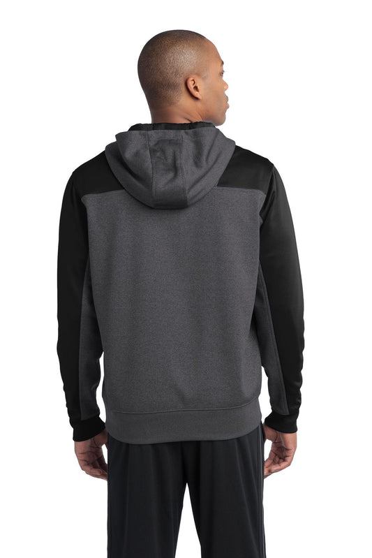 Sport-Tek Tech Fleece Colorblock 1/4-Zip Hooded Sweatshirt. ST249 Graphite Heather/ Black
