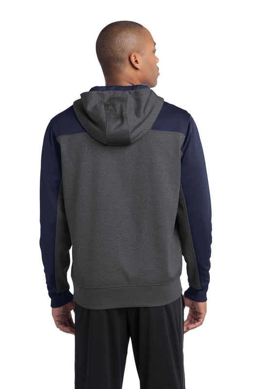 Sport-Tek Tech Fleece Colorblock 1/4-Zip Hooded Sweatshirt. ST249 Graphite Heather/ True Navy