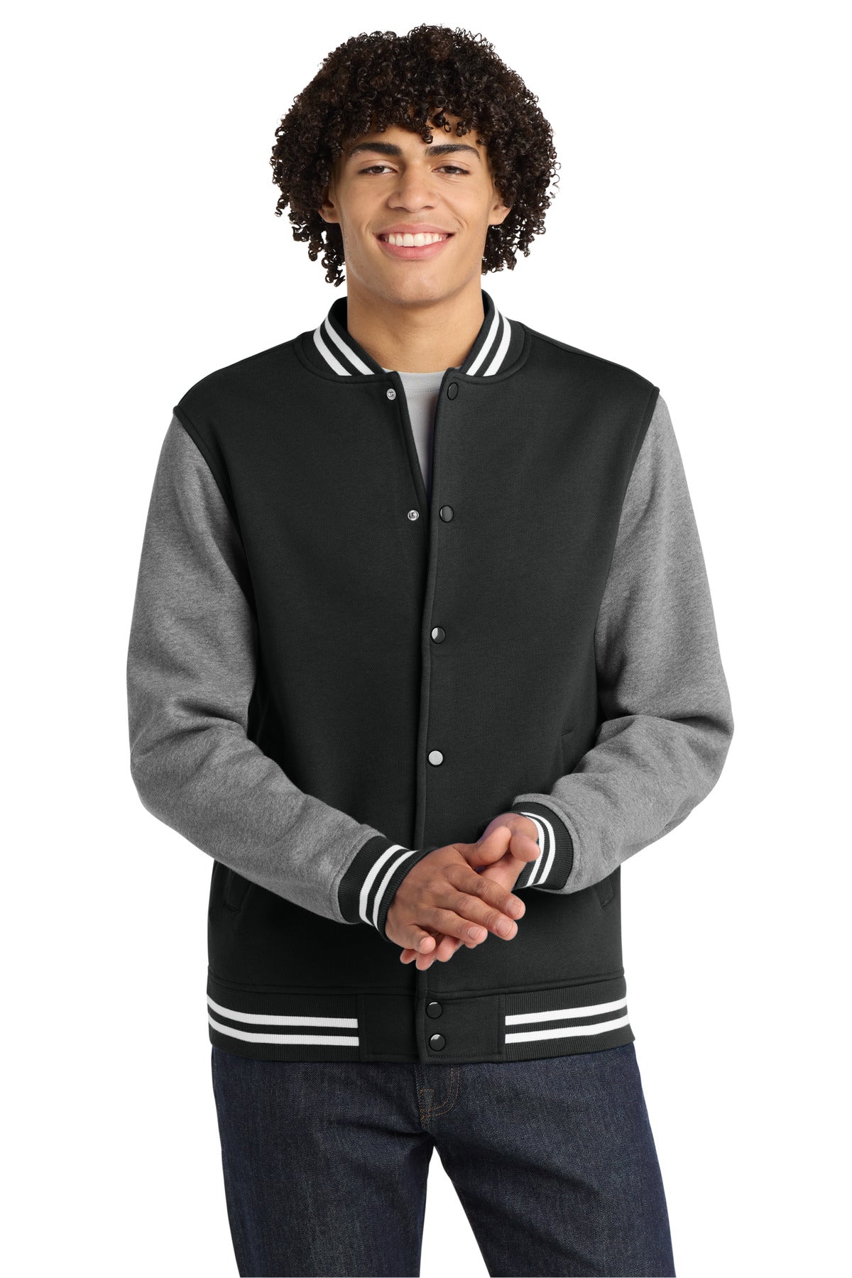Sport-Tek Fleece Letterman Jacket ST270 Black/ Vintage Heather