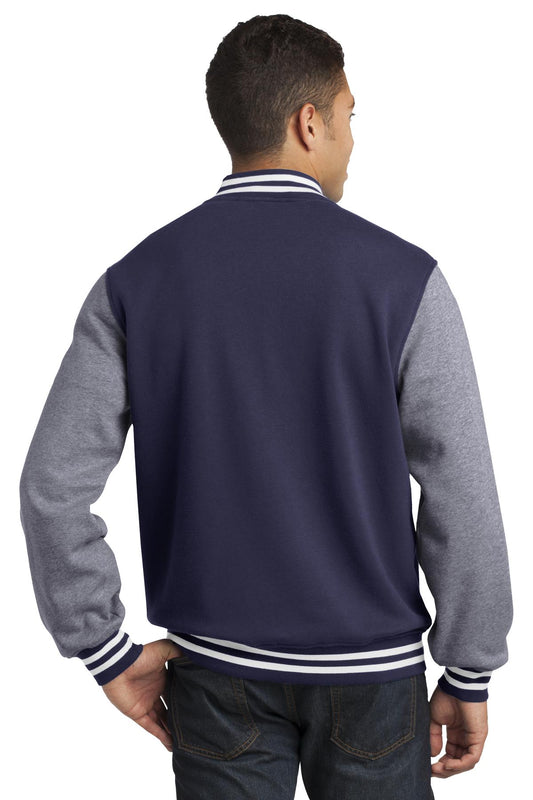 Sport-Tek Fleece Letterman Jacket. ST270 True Navy/ Vintage Heather
