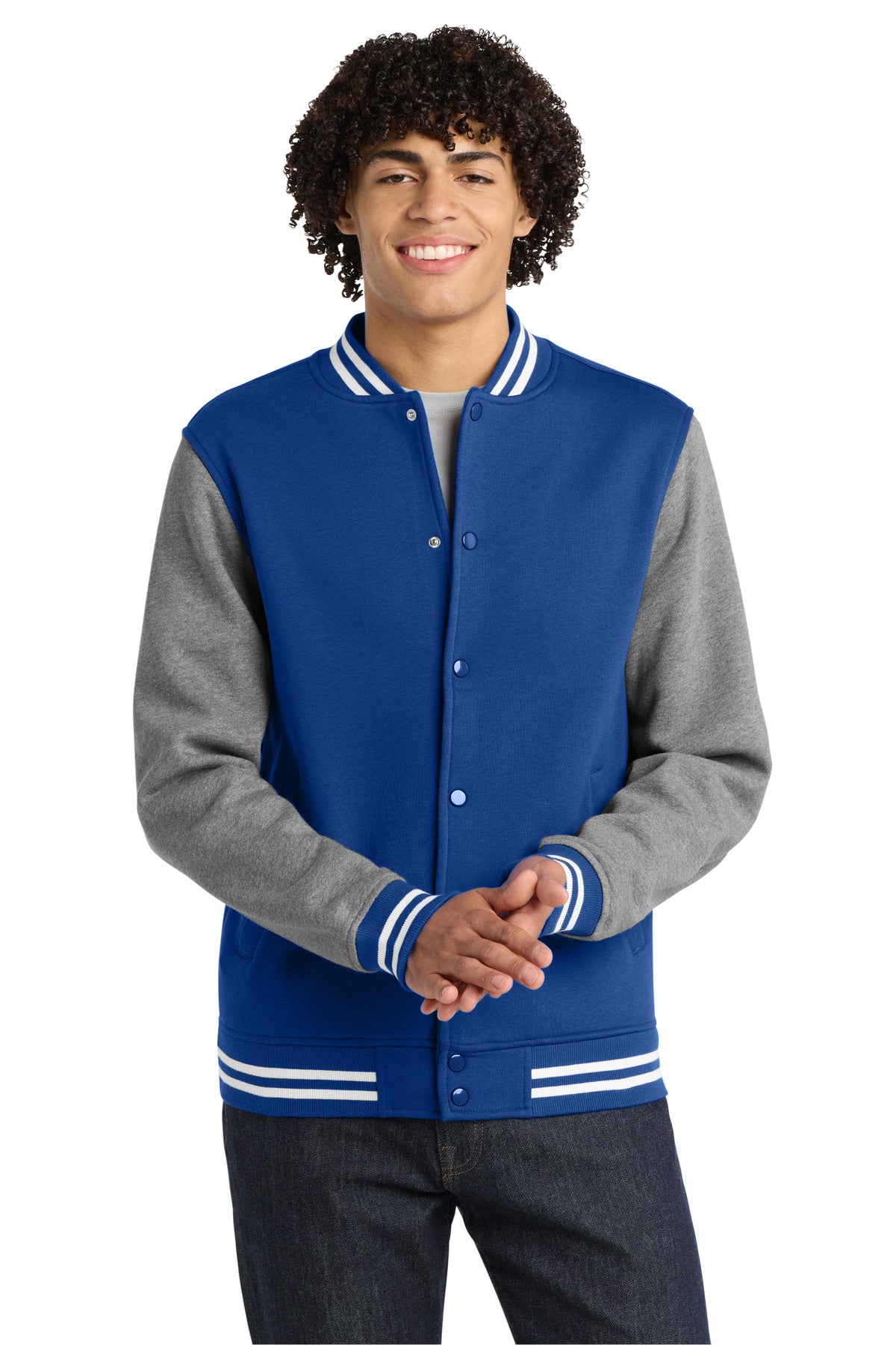 Sport-Tek Fleece Letterman Jacket ST270 True Royal/ Vintage Heather