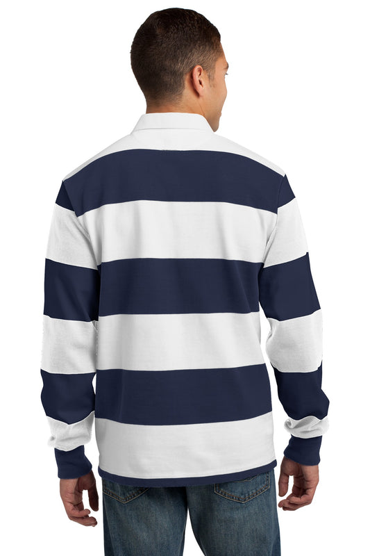 Sport-Tek Classic Long Sleeve Rugby Polo. ST301 True Navy/ White