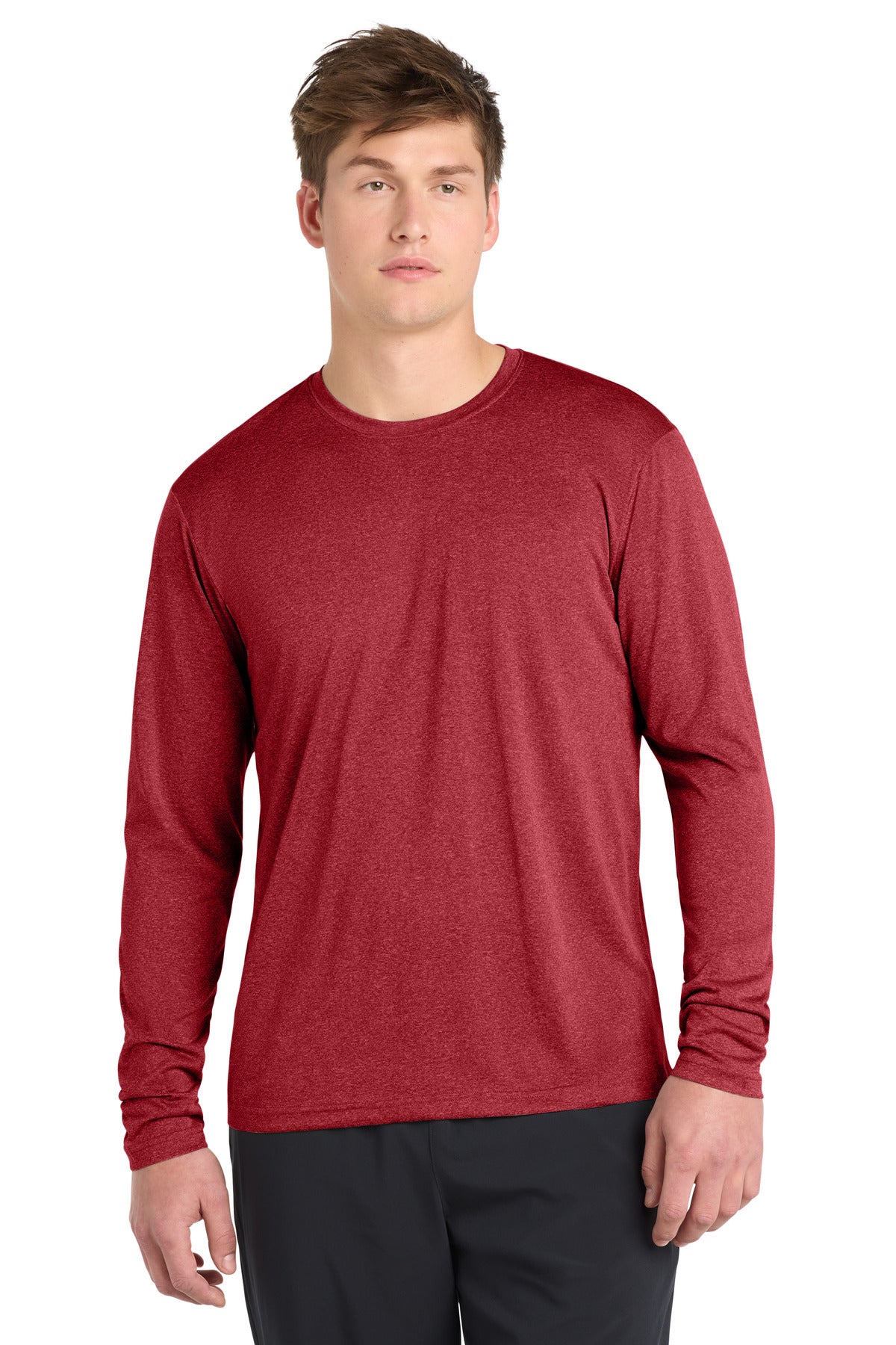Sport-Tek Long Sleeve Heather Contender Tee ST360LS Scarlet Heather