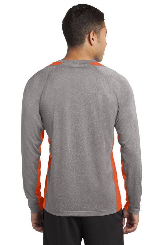 Sport-Tek Long Sleeve Heather Colorblock Contender Tee. ST361LS Vintage Heather/ Deep Orange
